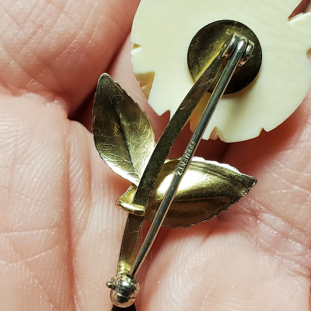 Krementz Gold Brooch Rose Flower - Picture 3 of 5